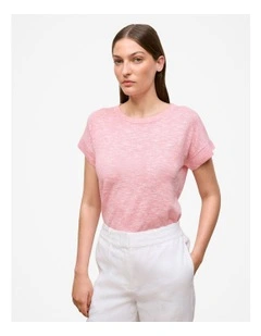 Linen Cotton Mouline Relaxed T-shirt in Pink Peony