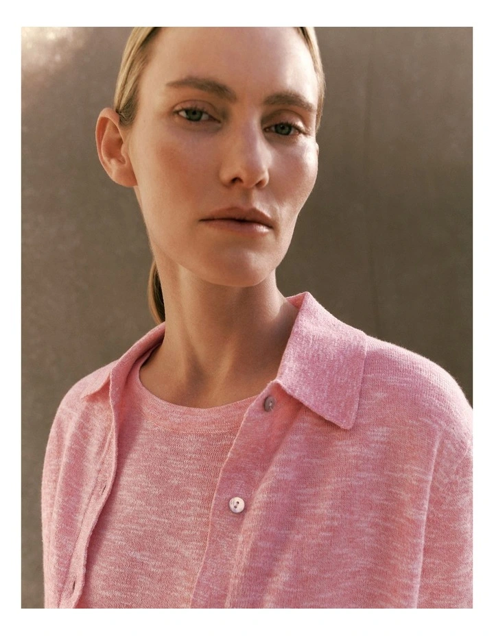 Linen Cotton Mouline Relaxed T-shirt in Pink Peony image 2