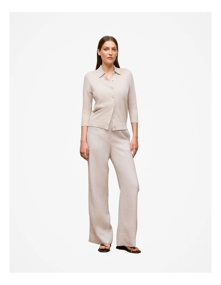 Linen Cotton Collared Cardigan in Stone image 2