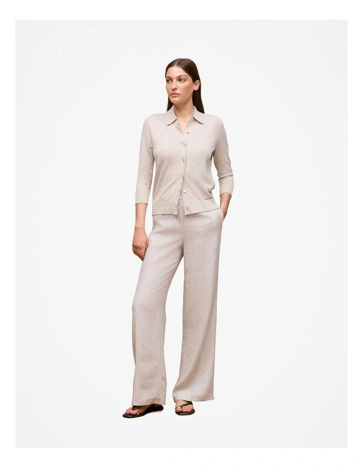 Linen Cotton Collared Cardigan in Stone image 4