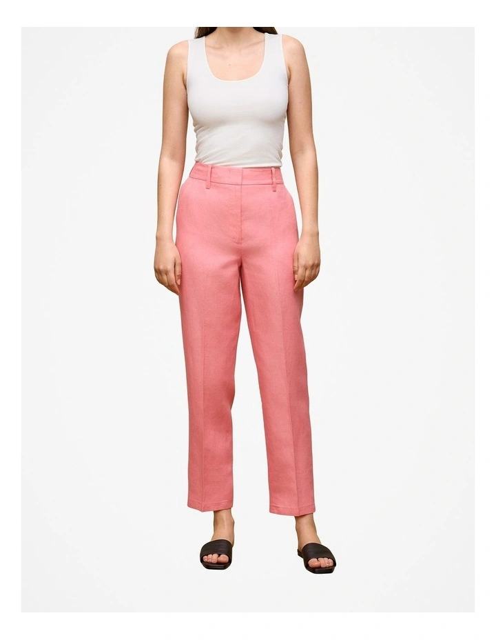 Linen Tapered Leg Pant in Pink Peony image 1