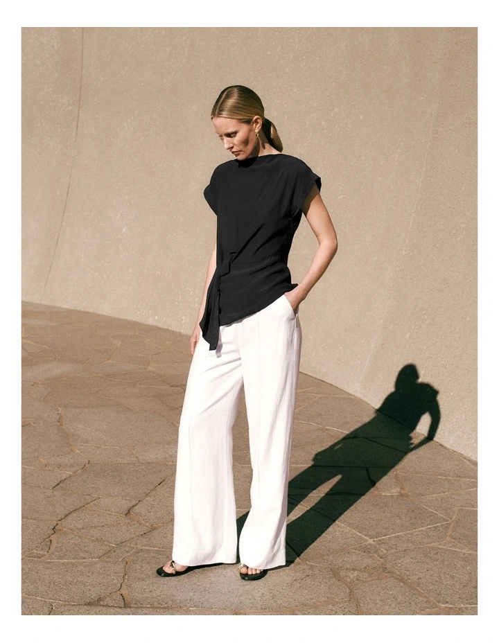 Soft Pinstitched Pant in White image 2