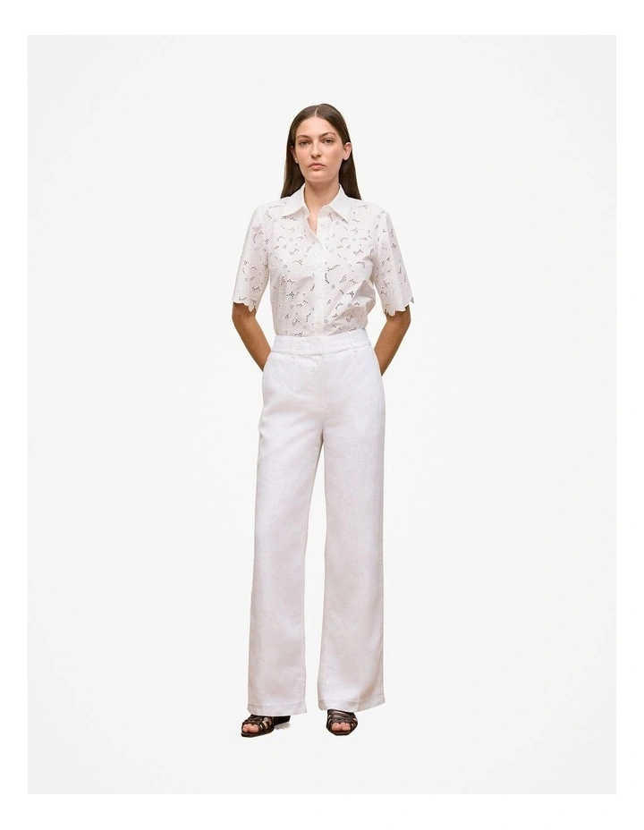 Linen Pintucked Pant in White image 3