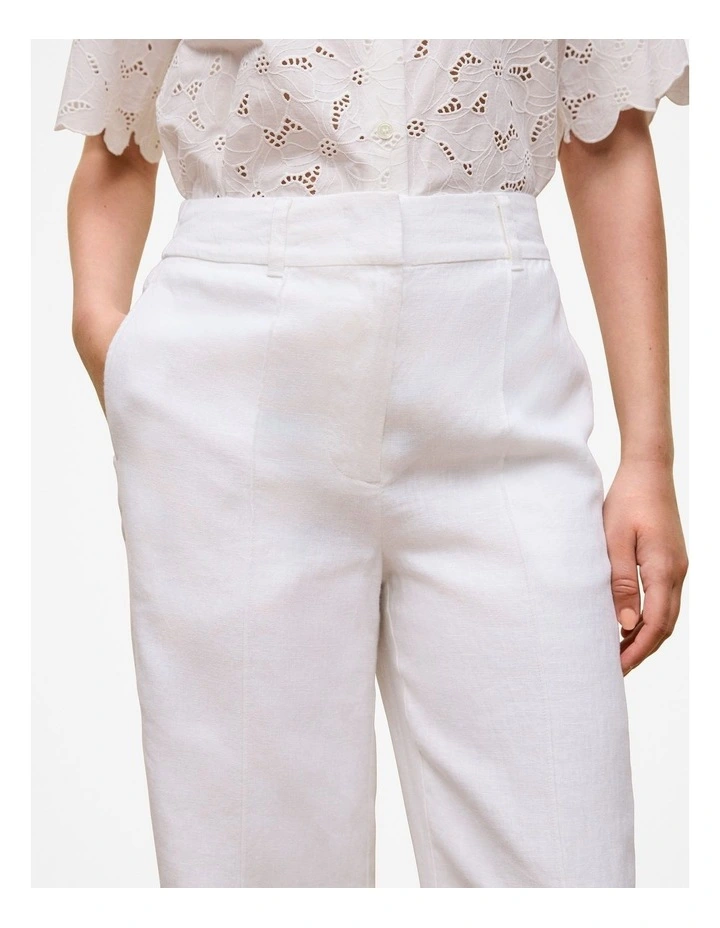 Linen Pintucked Pant in White image 4