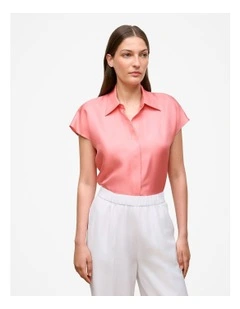 Silk Twill Cap Sleeve Shirt in Pink Peony