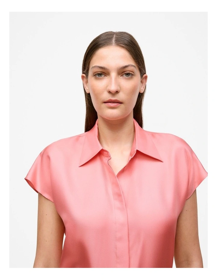 Silk Twill Cap Sleeve Shirt in Pink Peony image 3