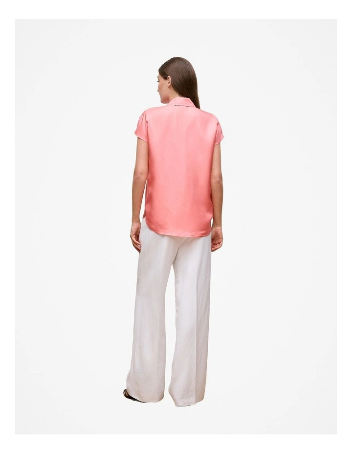 Silk Twill Cap Sleeve Shirt in Pink Peony image 5