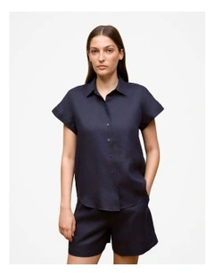 Linen Cap Sleeve Shirt in Night Sky