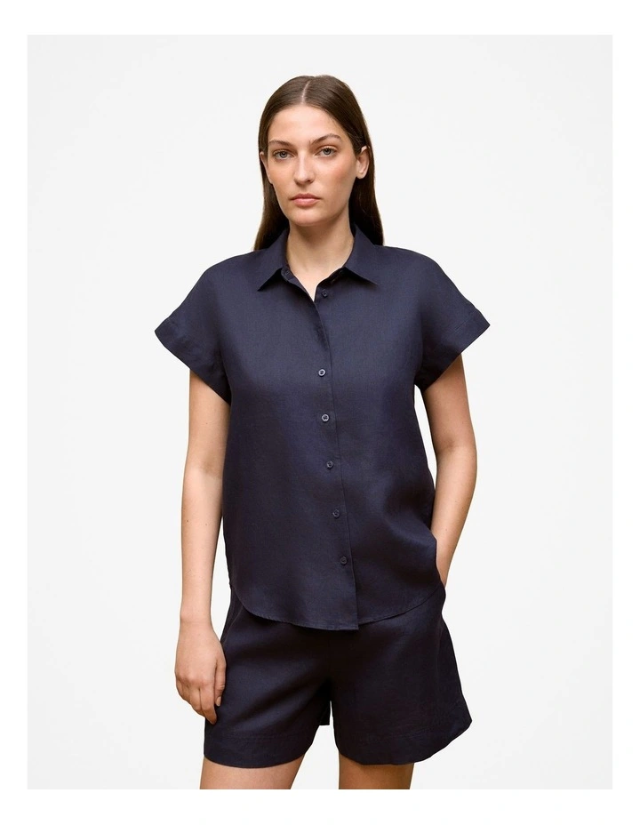 Linen Cap Sleeve Shirt in Night Sky image 1