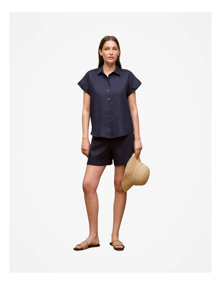Linen Cap Sleeve Shirt in Night Sky image 2