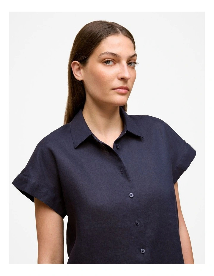 Linen Cap Sleeve Shirt in Night Sky image 3