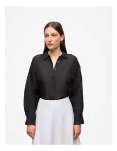 Linen Silk Resort Shirt in Black