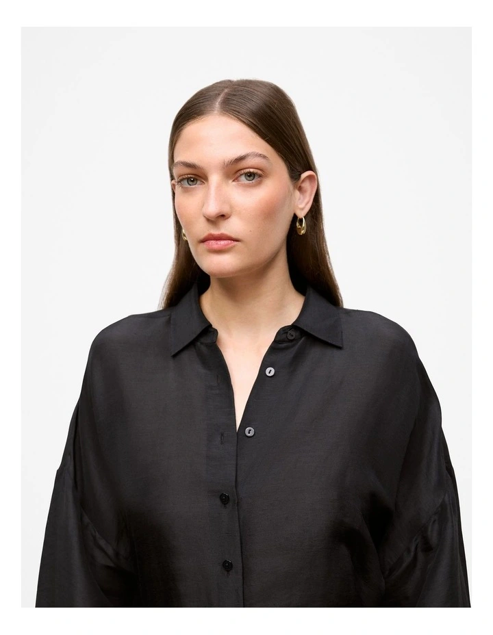 Linen Silk Resort Shirt in Black image 4