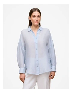 Linen Silk Resort Shirt in Ice Blue