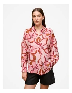 Peony Linen Silk Resort Shirt in Soft Pink