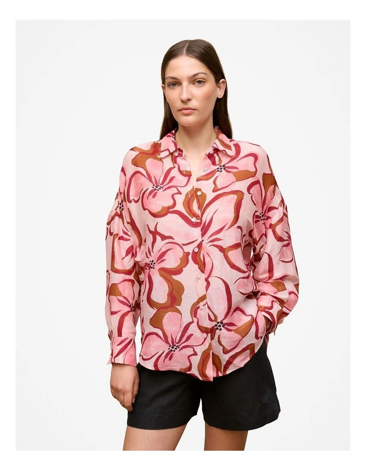 Peony Linen Silk Resort Shirt in Soft Pink image 1
