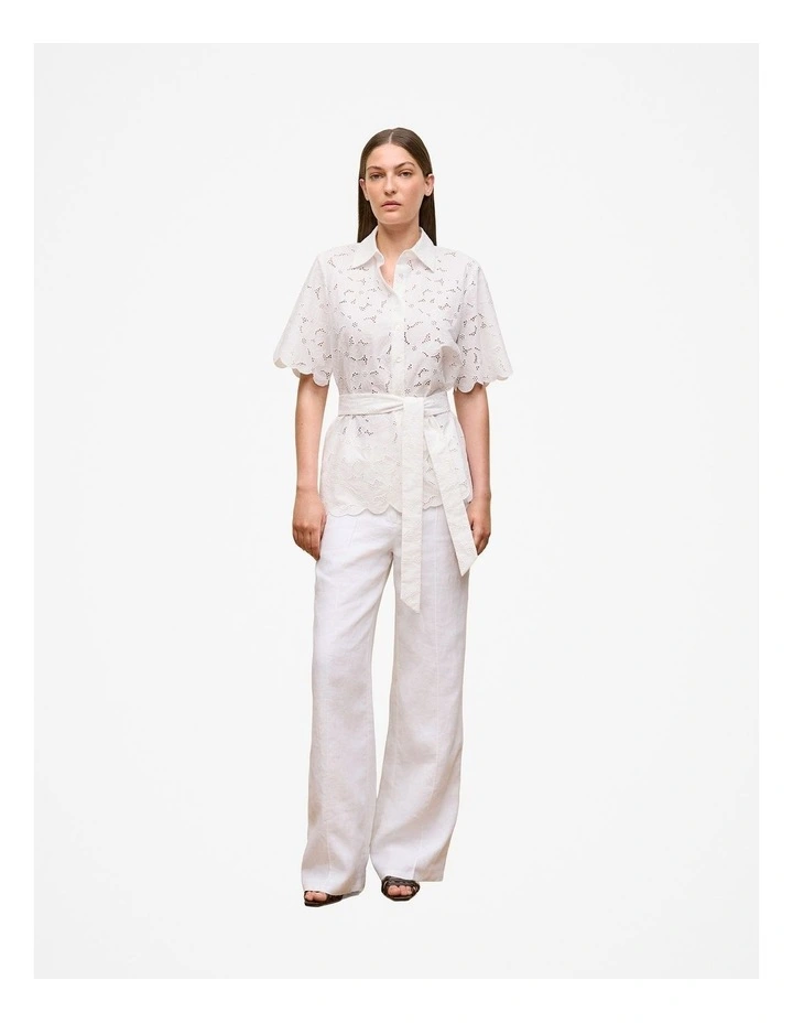 Peony Cutwork Belted Shirt in White image 2