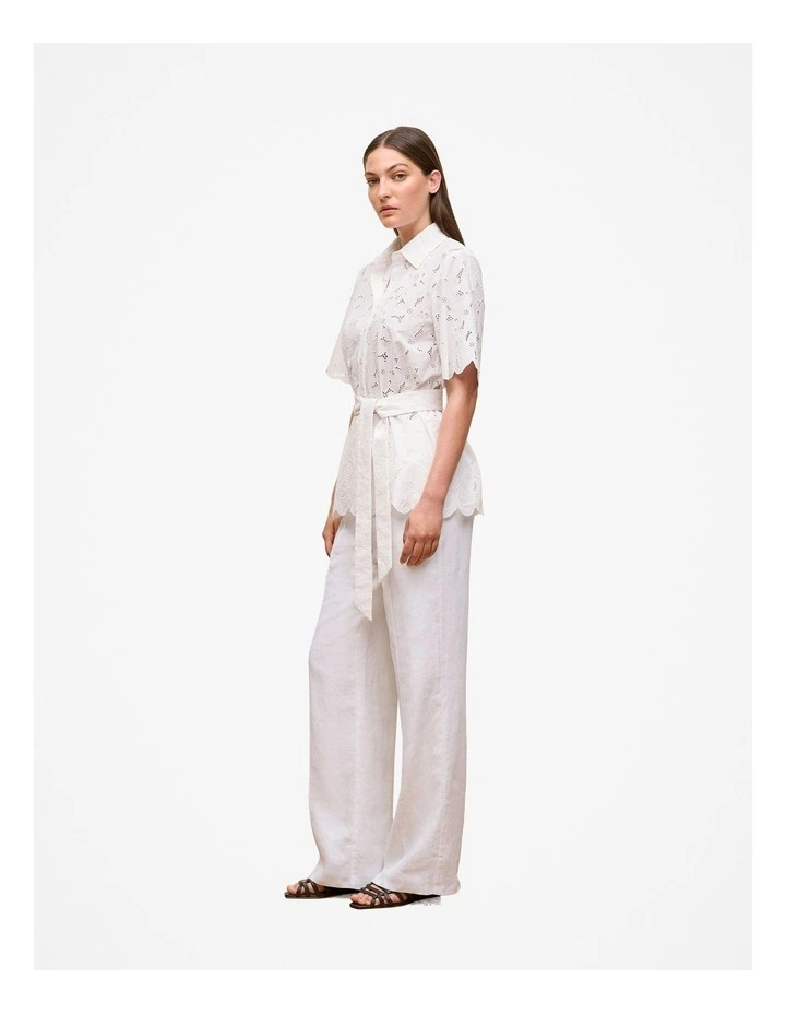 Peony Cutwork Belted Shirt in White image 4