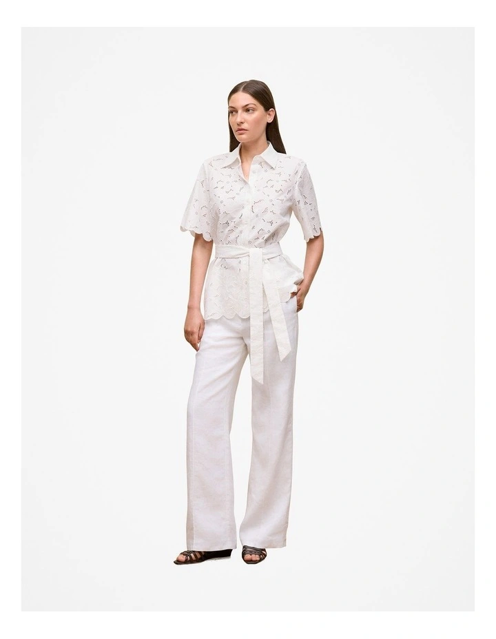 Peony Cutwork Belted Shirt in White image 5