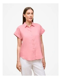 Delave Linen Cap Sleeve Shirt in Pink Peony