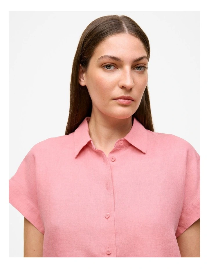 Delave Linen Cap Sleeve Shirt in Pink Peony image 3