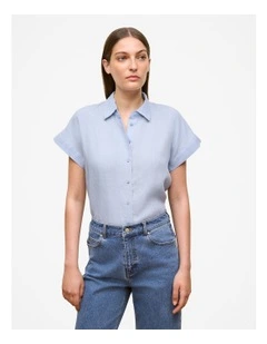 Delave Linen Cap Sleeve Shirt in Ice Blue