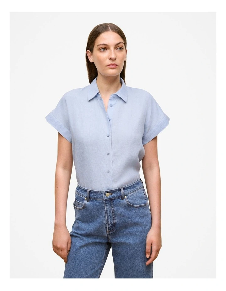 Delave Linen Cap Sleeve Shirt in Ice Blue image 1