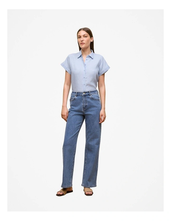 Delave Linen Cap Sleeve Shirt in Ice Blue image 2