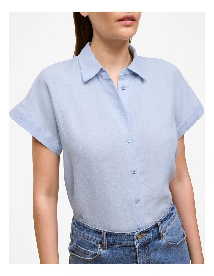Delave Linen Cap Sleeve Shirt in Ice Blue image 3