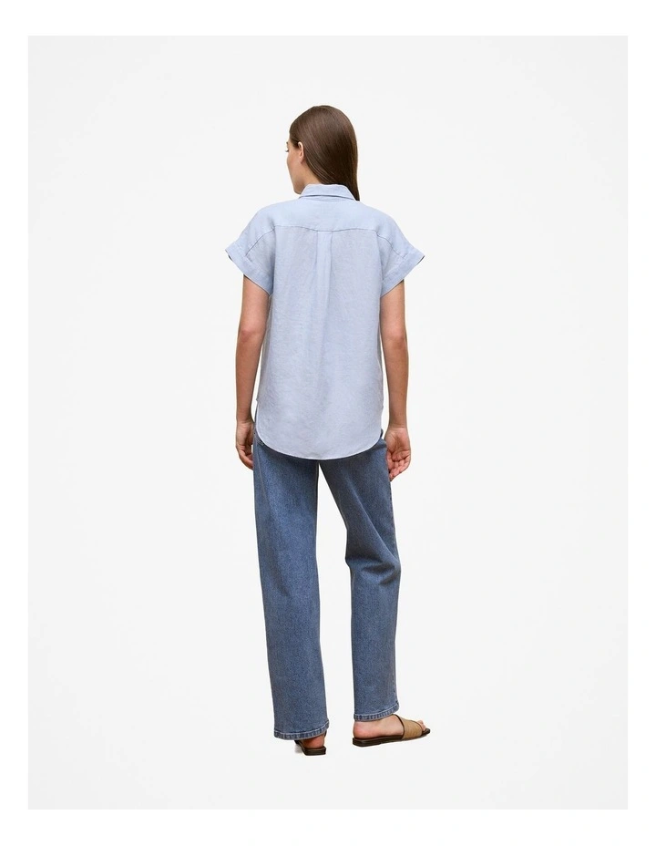 Delave Linen Cap Sleeve Shirt in Ice Blue image 4