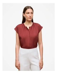 Modal Cap Sleeve Blouse in Deep Red