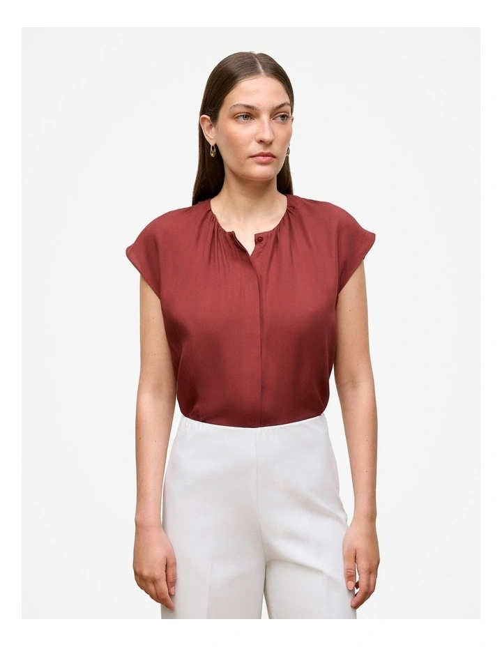 Modal Cap Sleeve Blouse in Deep Red image 1