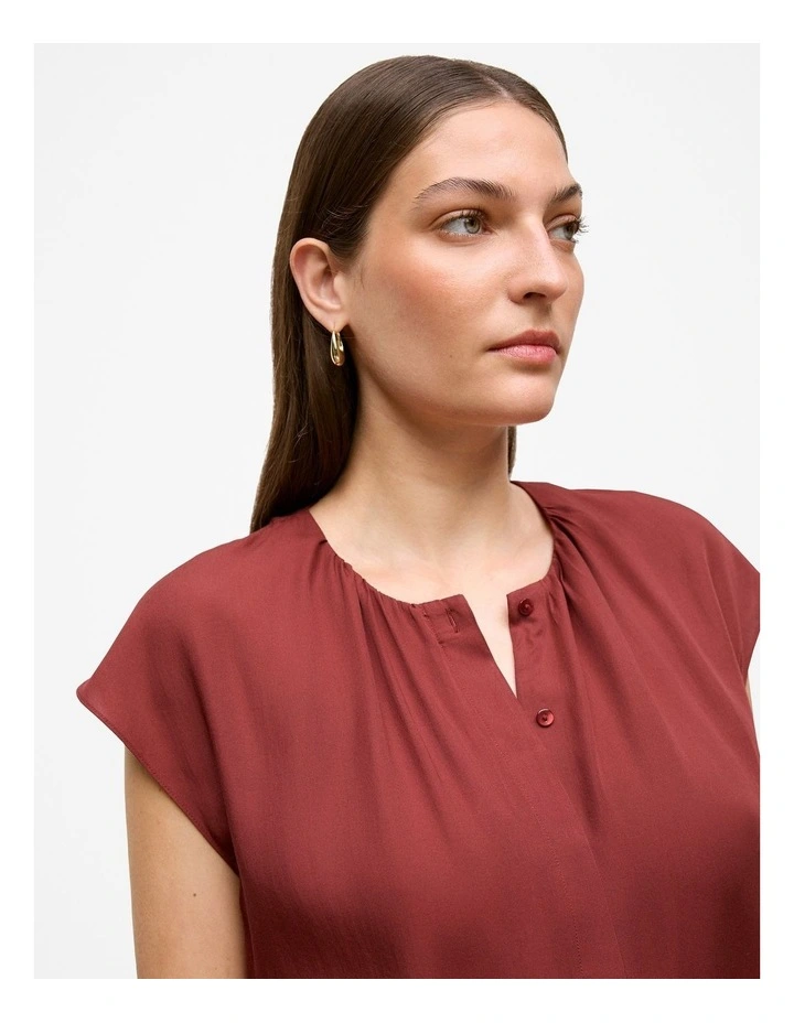 Modal Cap Sleeve Blouse in Deep Red image 3