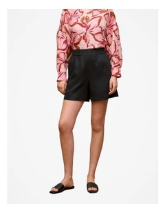 Linen Pull On Short in Black