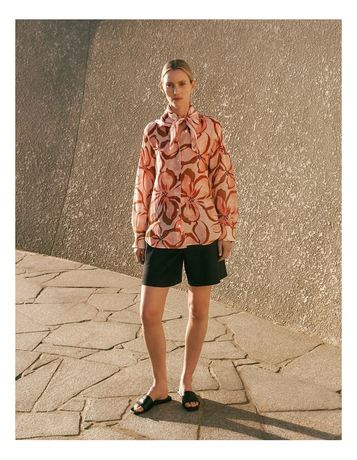 Stretch Linen Blend Tailored Short in Black image 2