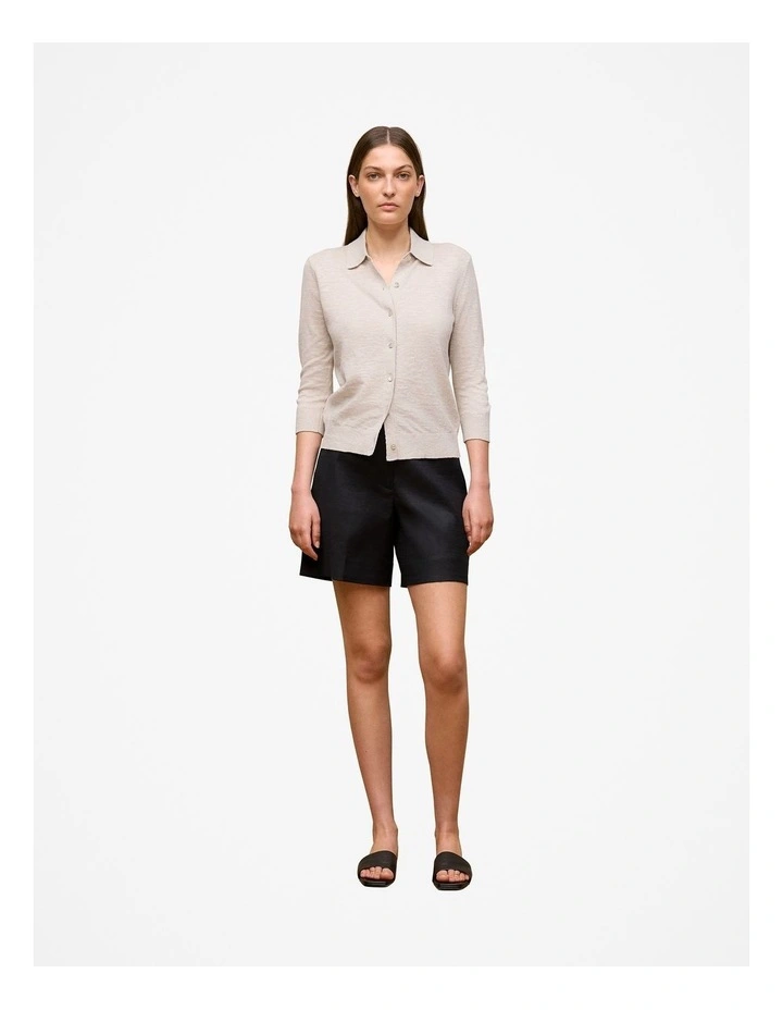 Stretch Linen Blend Tailored Short in Black image 3