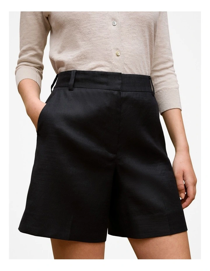 Stretch Linen Blend Tailored Short in Black image 4