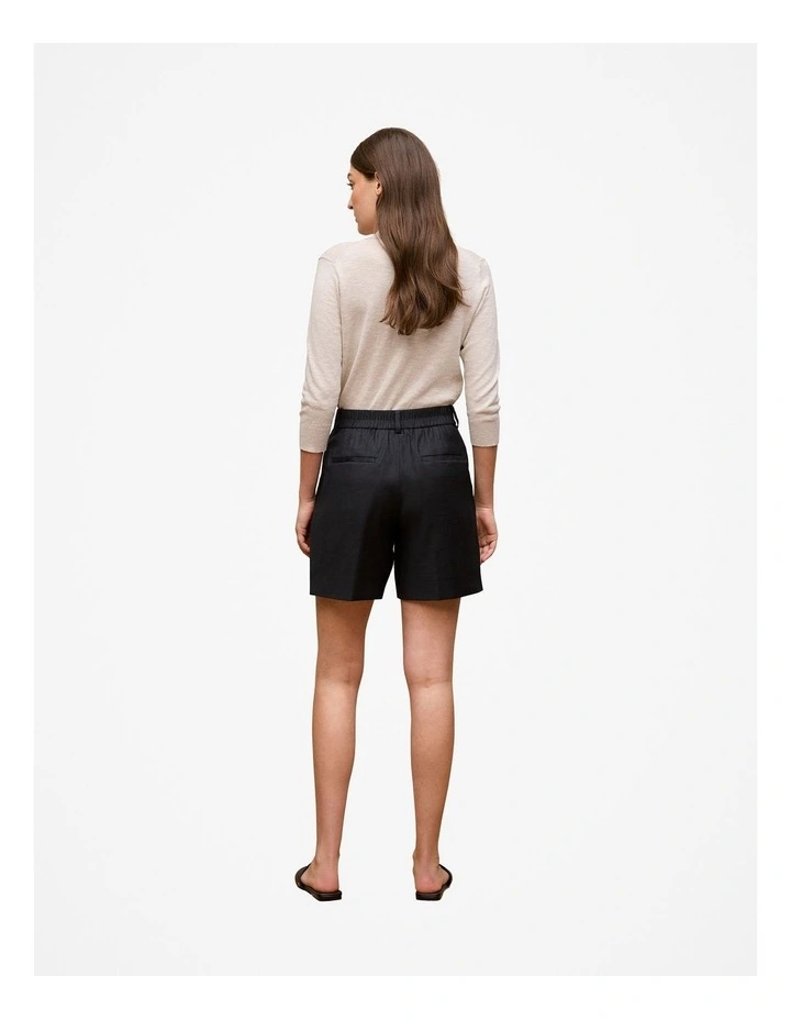 Stretch Linen Blend Tailored Short in Black image 5