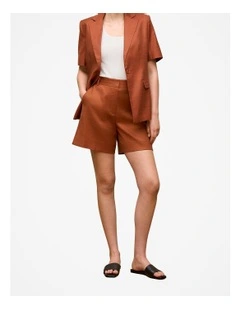 Stretch Linen Blend Tailored Short in Burnt Orange