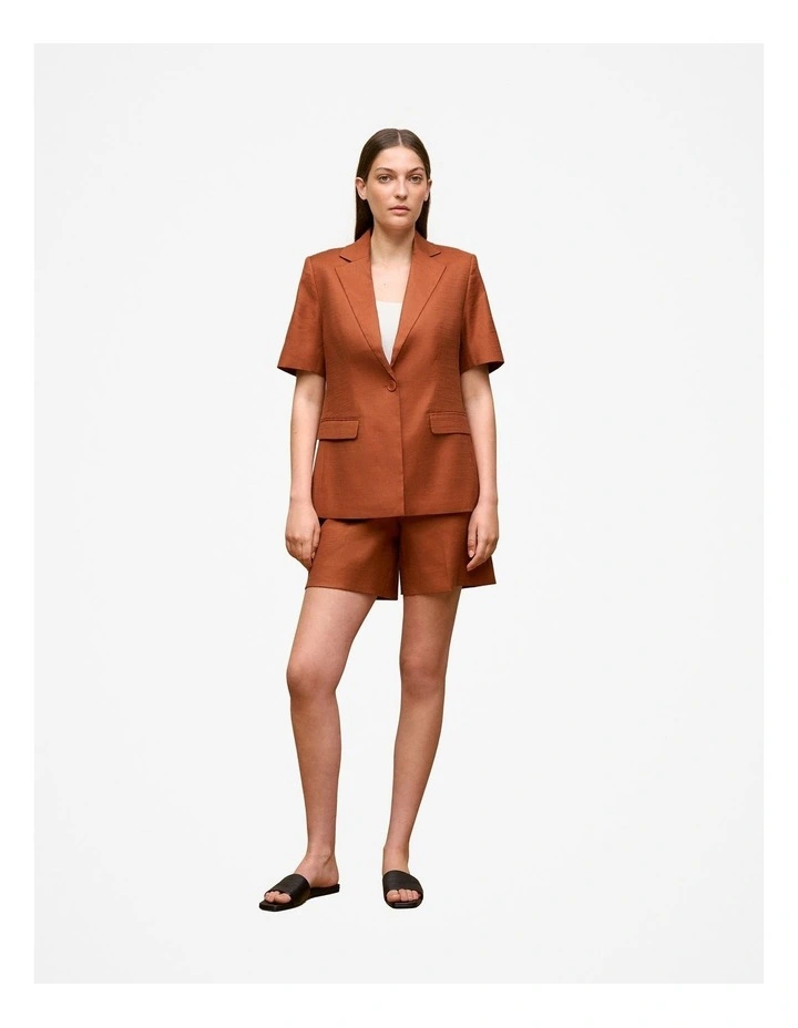 Stretch Linen Blend Tailored Short in Burnt Orange image 2