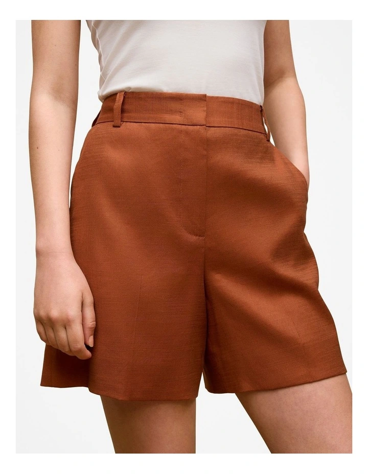 Stretch Linen Blend Tailored Short in Burnt Orange image 3