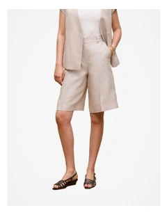 Linen Tailored Longline Short in Flax