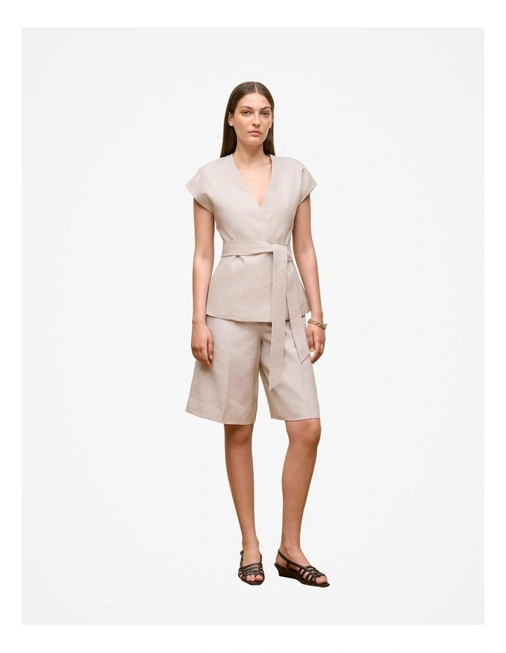 Linen Tailored Longline Short in Flax image 2