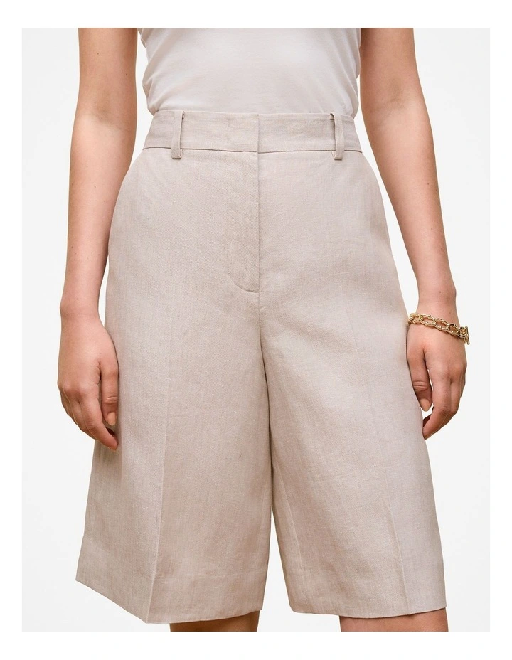 Linen Tailored Longline Short in Flax image 3