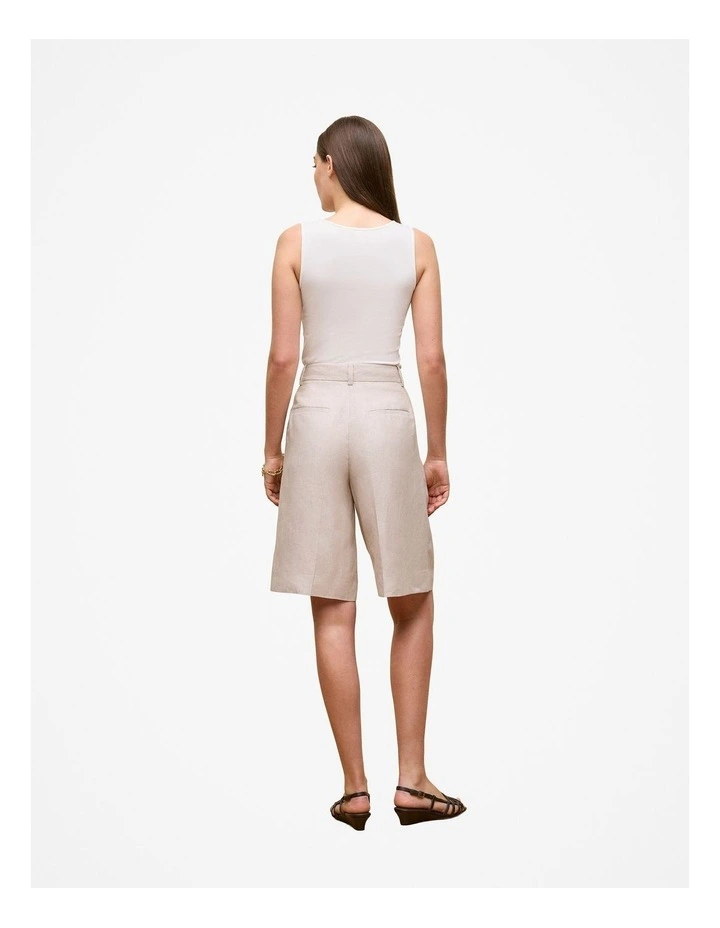 Linen Tailored Longline Short in Flax image 4
