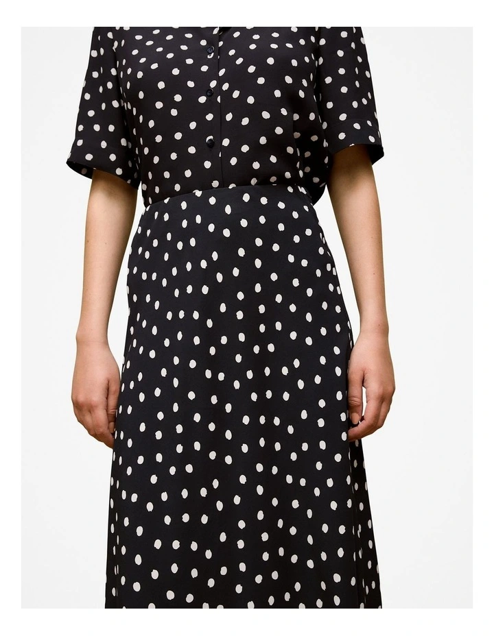 Spot Crepe Bias Cut Skirt in Black image 3