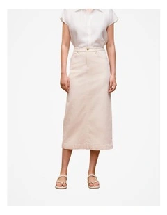 Longline Denim Skirt in Ecru
