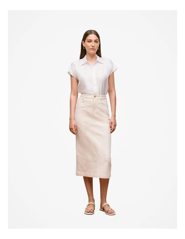 Longline Denim Skirt in Ecru image 2