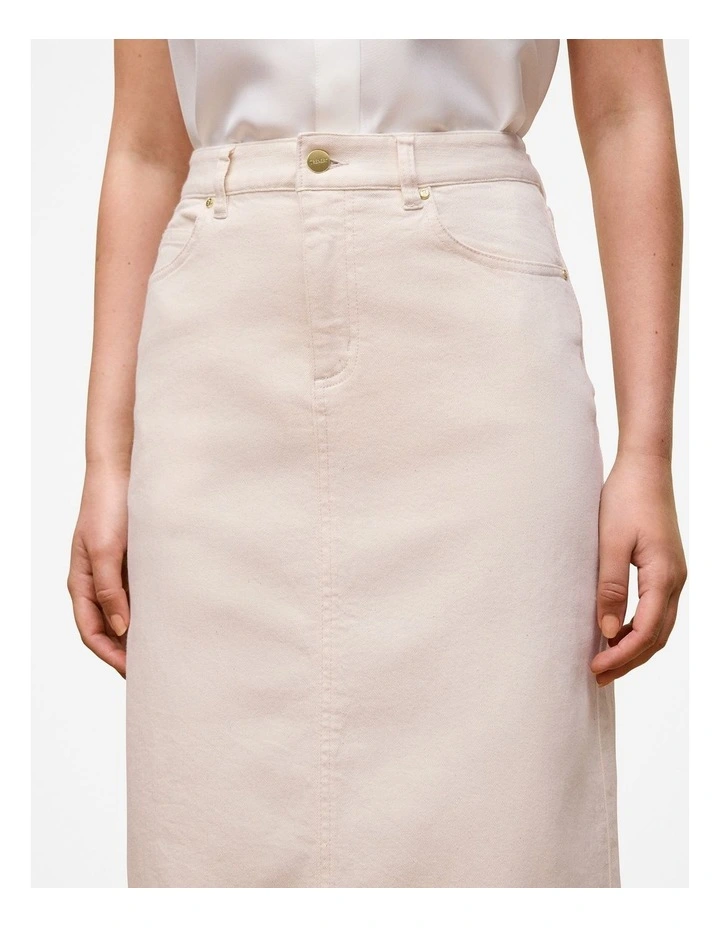 Longline Denim Skirt in Ecru image 3