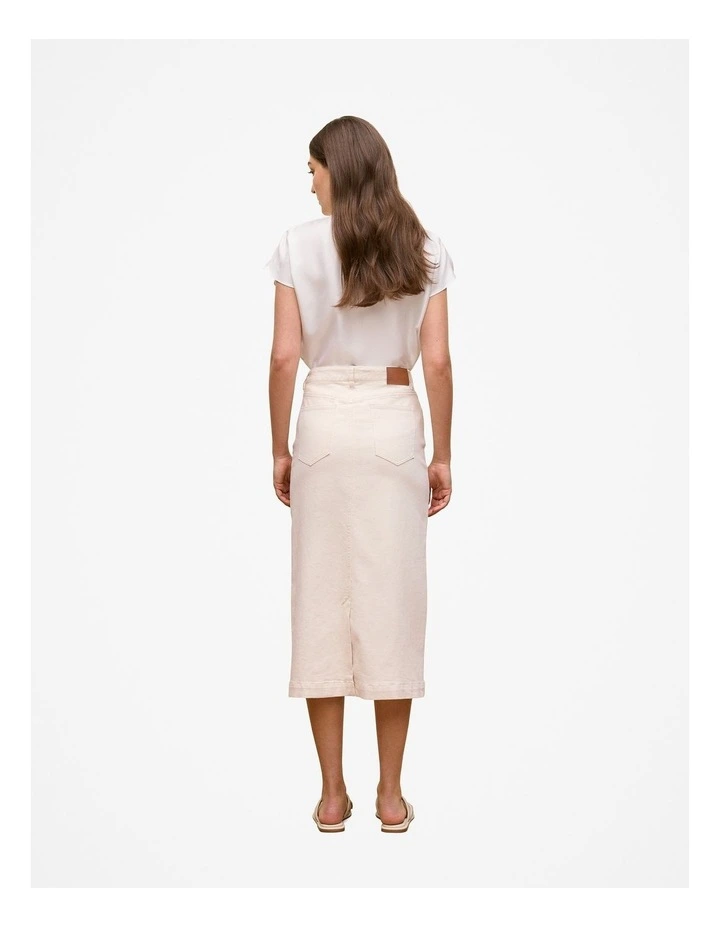 Longline Denim Skirt in Ecru image 4